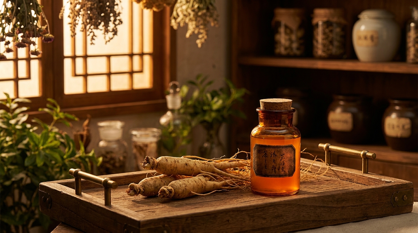 Racines de ginseng et sérum au rétinol fermenté