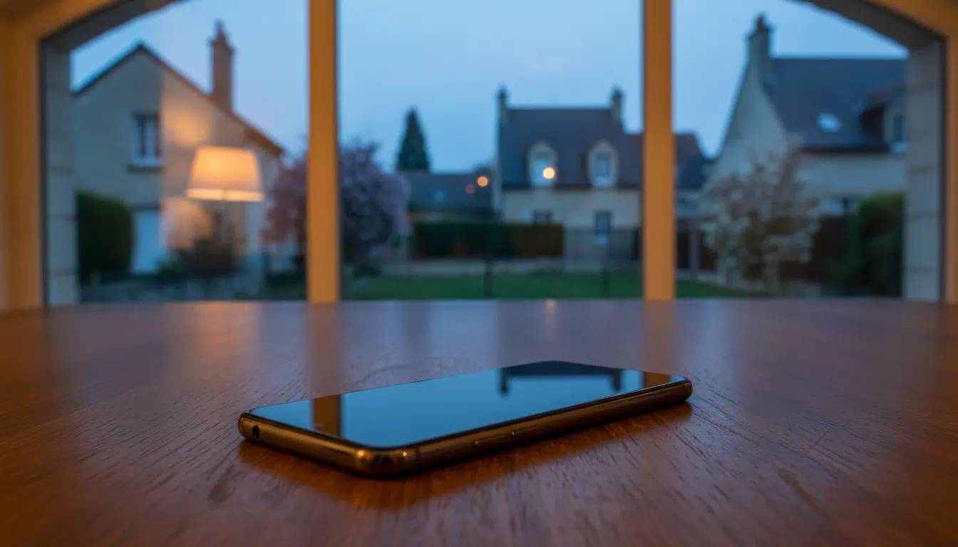 Téléphone portable éteint posé sur une table