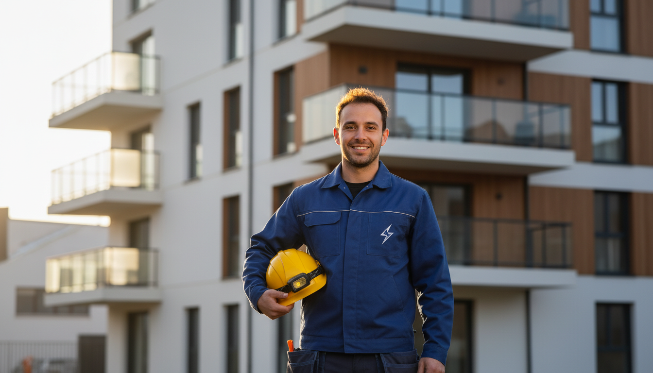 Kévin, électricien rennais de 34 ans, en tenue de travail