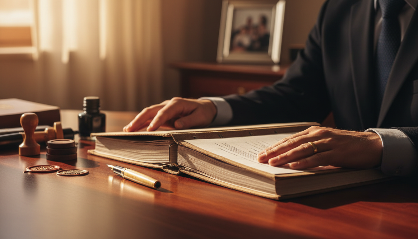 Dossier de succession ouvert sur un bureau de notaire