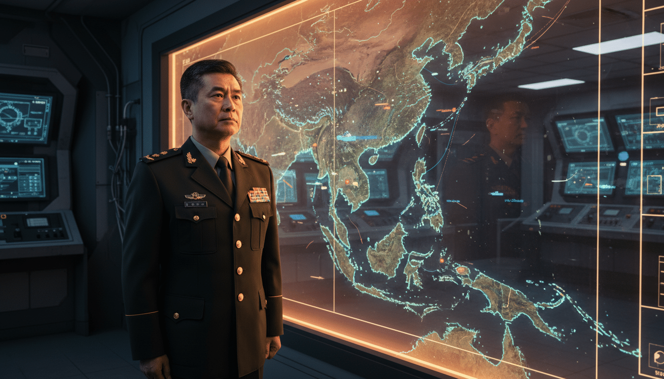 Stratège militaire devant une carte de la mer de Chine