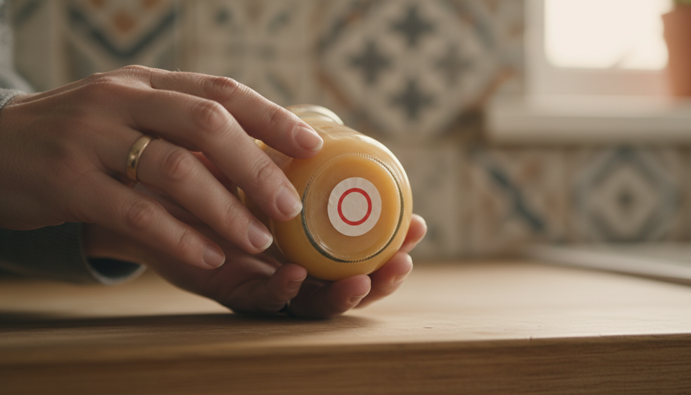 Autocollant suspect au fond d'un pot pour bébé inspecté