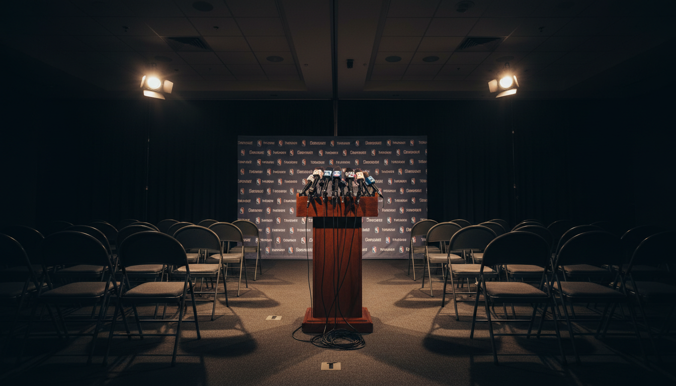 Conférence de presse NBA avec plusieurs microphones