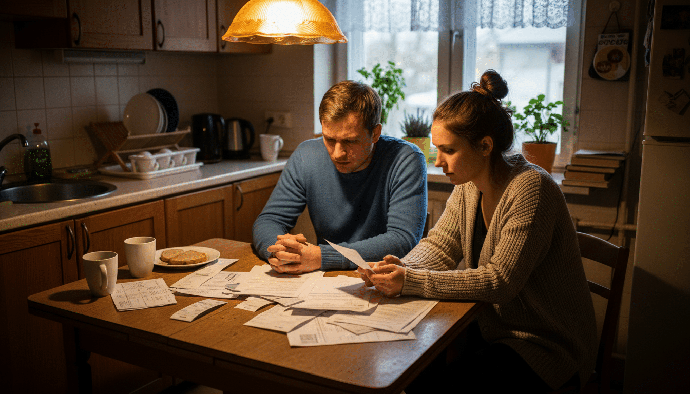 Jeune couple lituanien préoccupé par ses finances