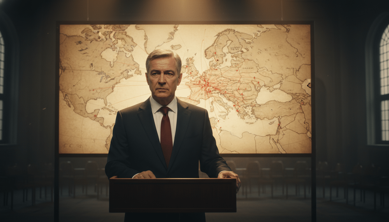 Responsable devant une carte stratégique de l'Europe avec cibles