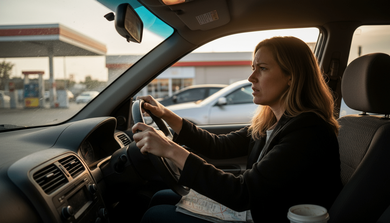 Femme stressée dans une file d'attente de station