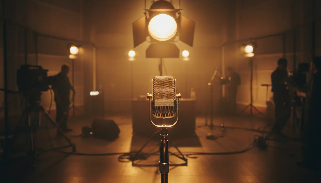 Micro de plateau télévision sous les projecteurs