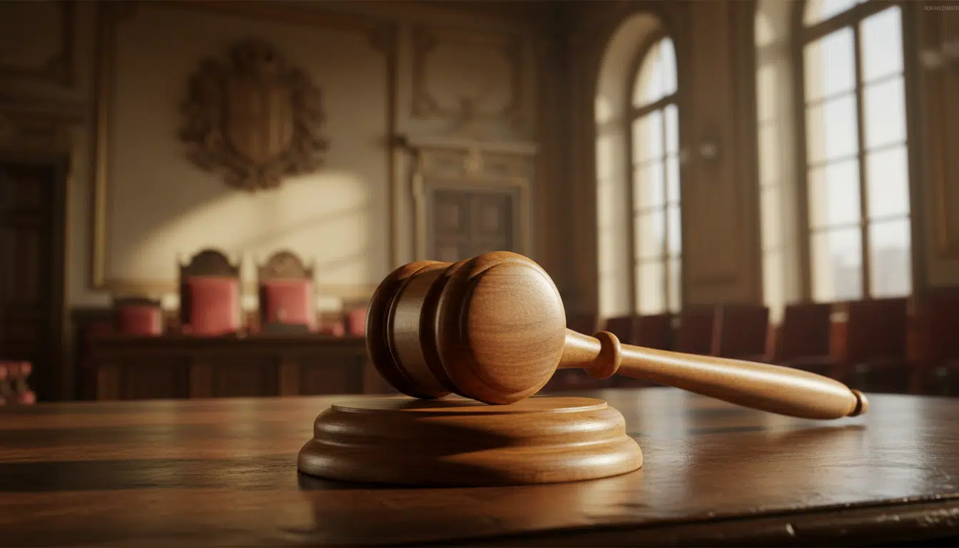 Marteau de juge sur une table de tribunal français