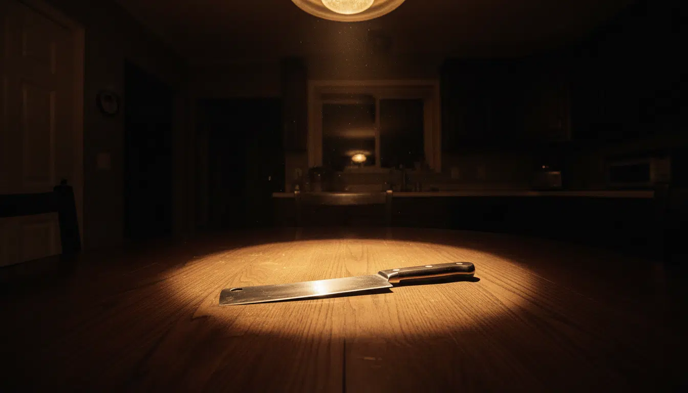 Couteau de boucher posé sur une table de cuisine