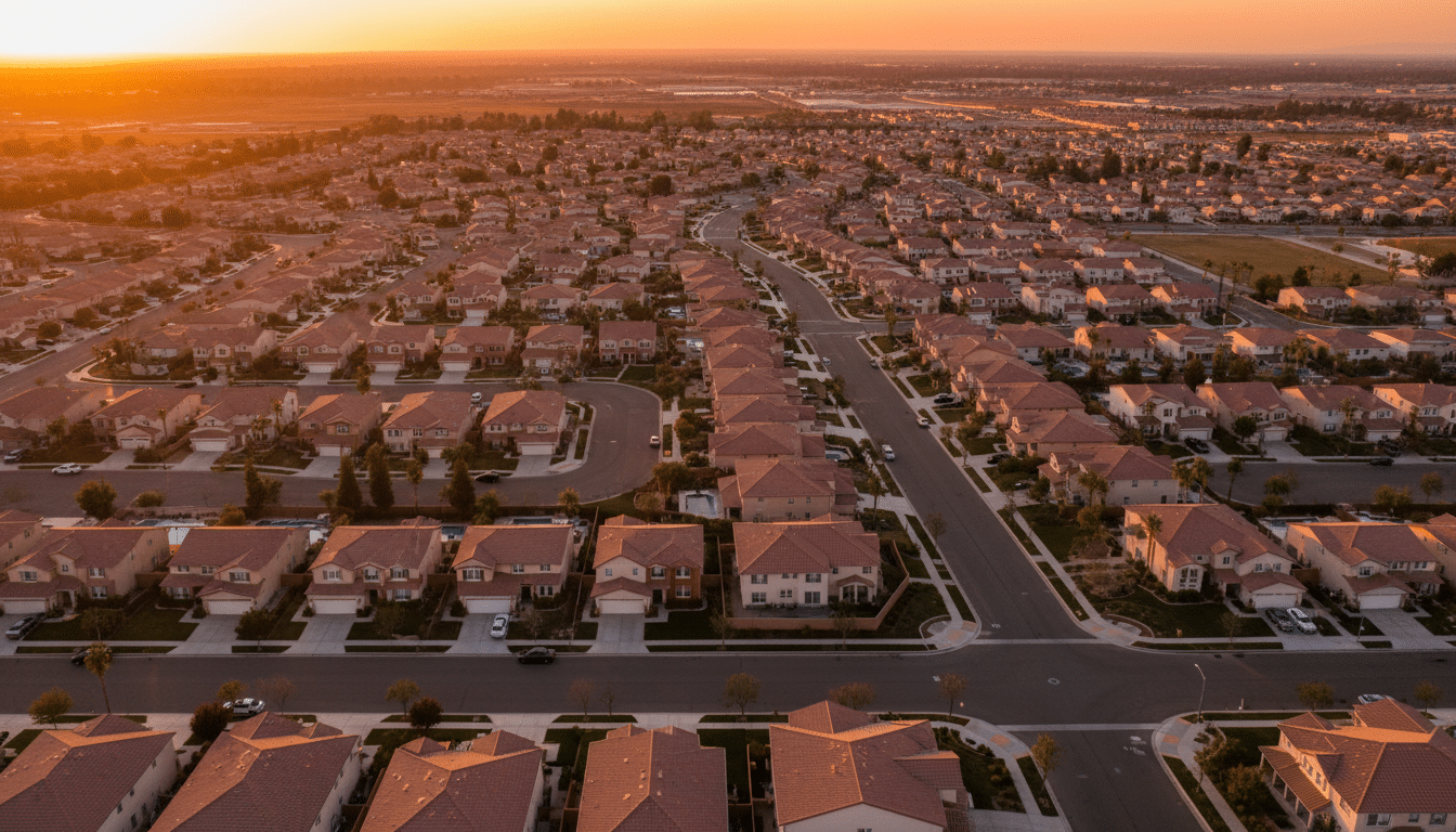 Vue aérienne du comté de Riverside en Californie au coucher du soleil