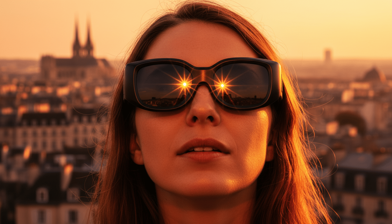 Femme avec lunettes d'éclipse regardant le soleil