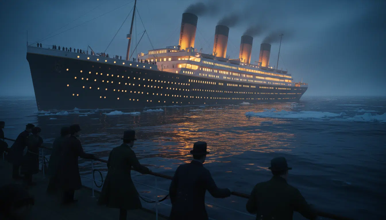 Le Titanic vu depuis un canot de sauvetage la nuit du naufrage