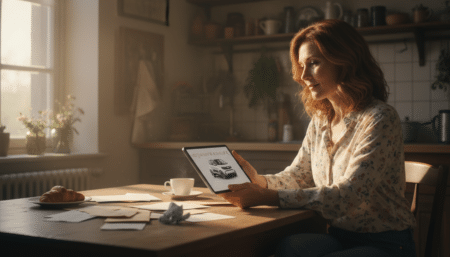Femme consultant une offre de leasing social sur tablette