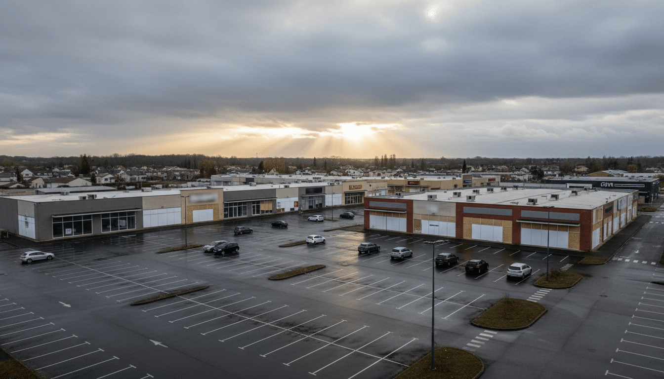 Zone commerciale française avec plusieurs magasins fermés