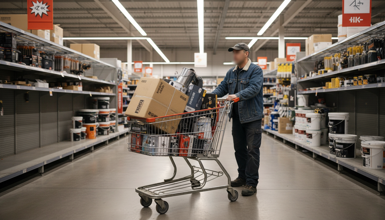 Rayons en déstockage dans un magasin de bricolage