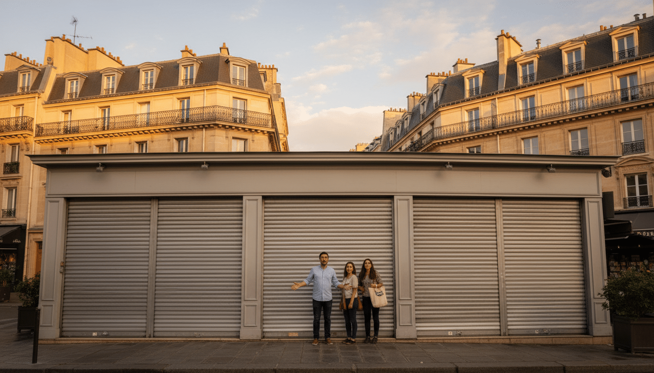 Magasin Leroy Merlin fermé à Paris avec rideau baissé