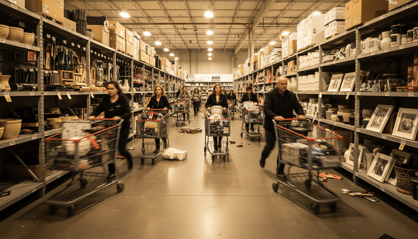 Clients en plein déstockage dans un magasin de bricolage