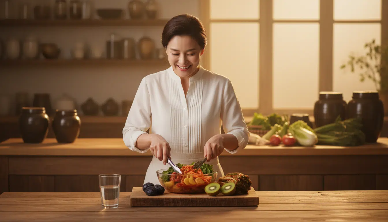 Préparation de kimchi et fruits riches en fibres