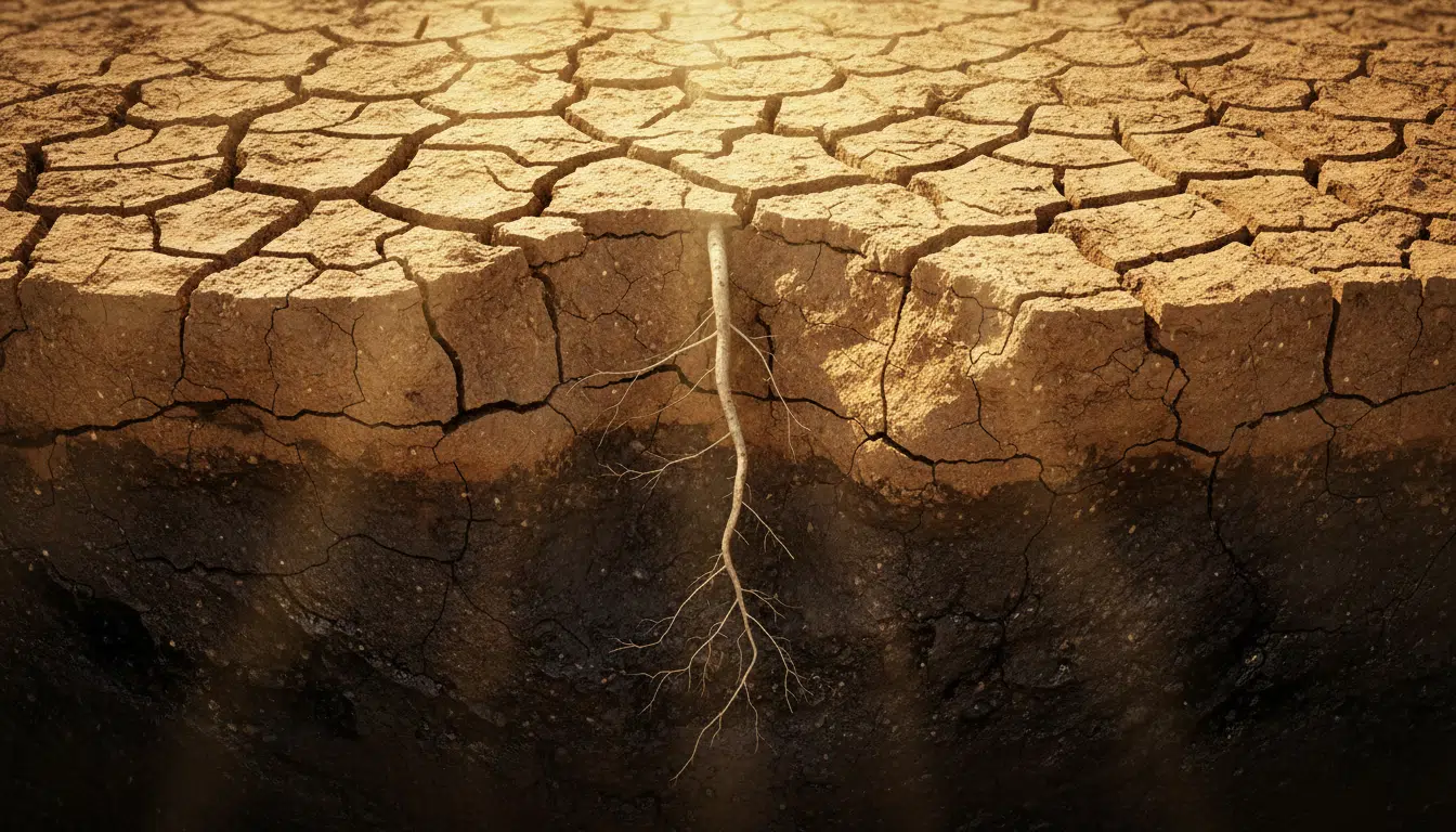 Racine pivotante du gaura dans un sol sec en été