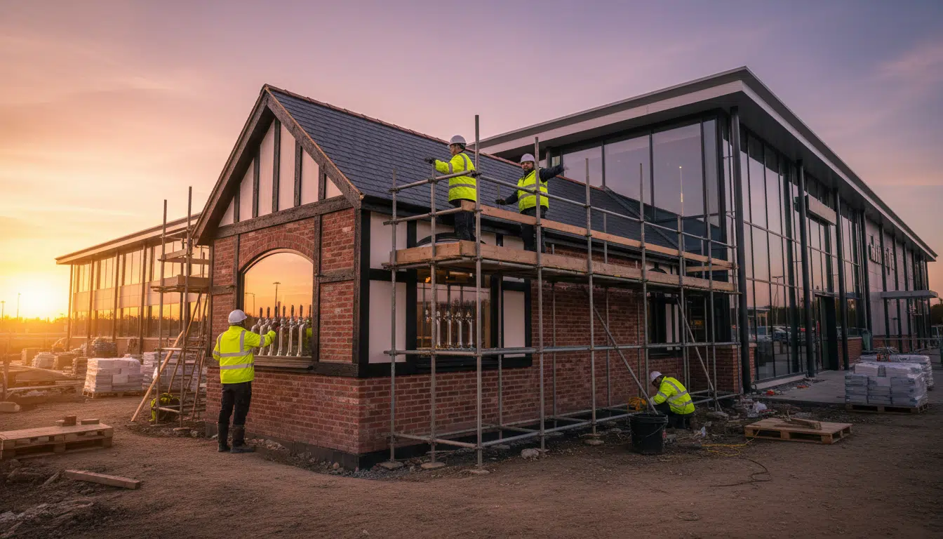 Construction du pub Lidl accolé au supermarché de Dundonald