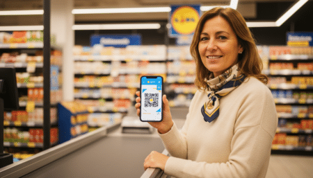 Cliente scannant l'application Lidl Plus en caisse