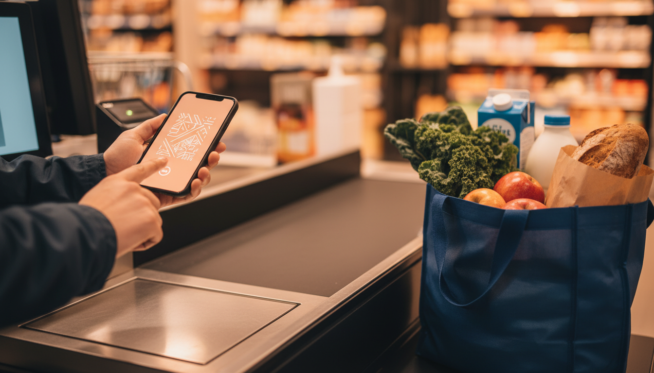 Scan du téléphone au passage en caisse Lidl