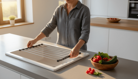 Égouttoir extensible SilverCrest posé sur un évier de cuisine