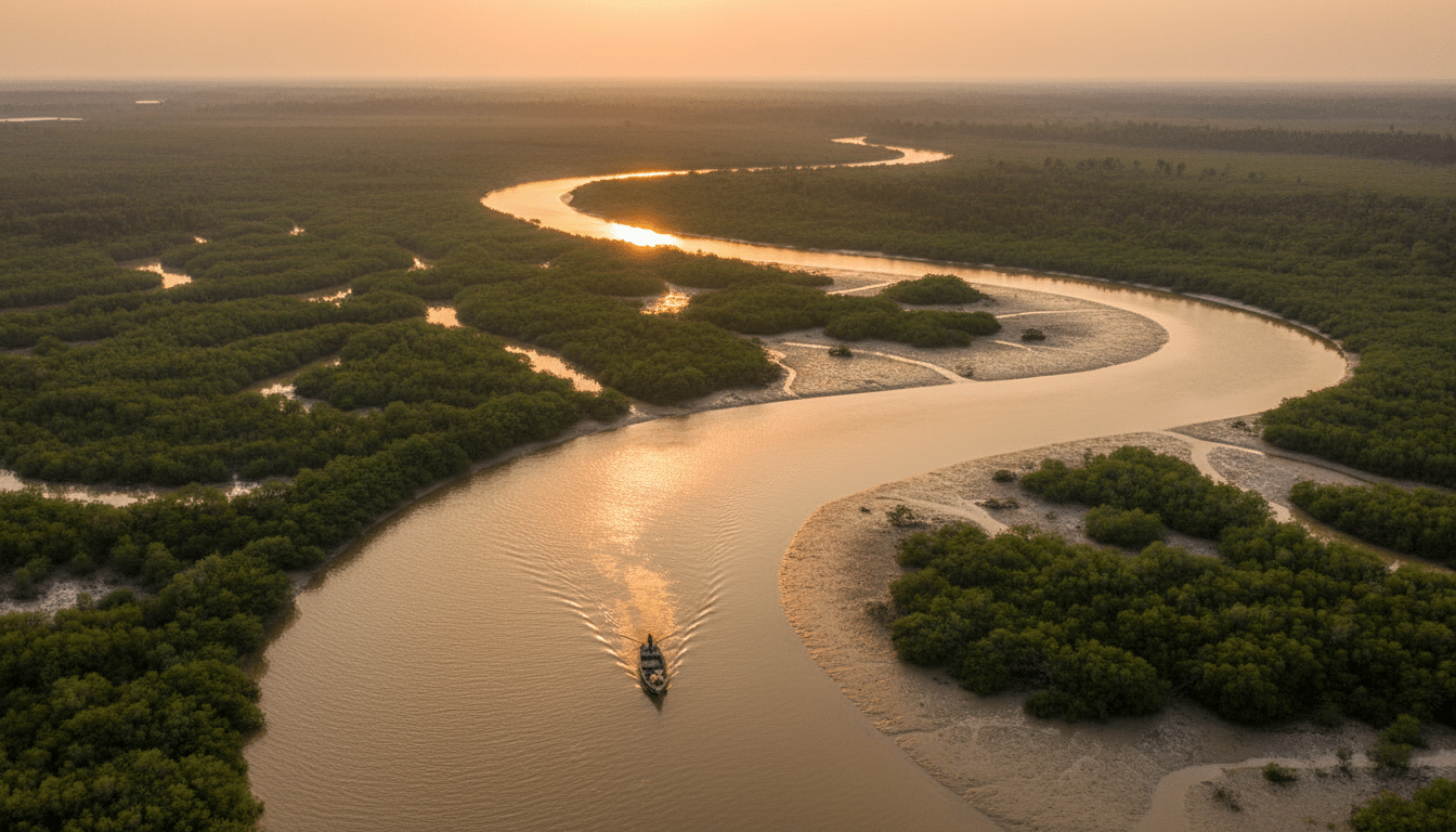Delta fluvial à la frontière entre l'Inde et le Bangladesh