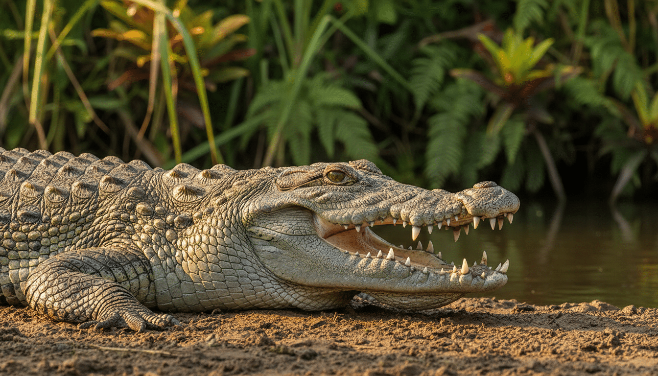 Crocodile des marais sur une berge en Inde