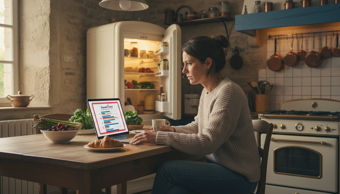 Consultation du site Rappel Conso sur un ordinateur dans une cuisine