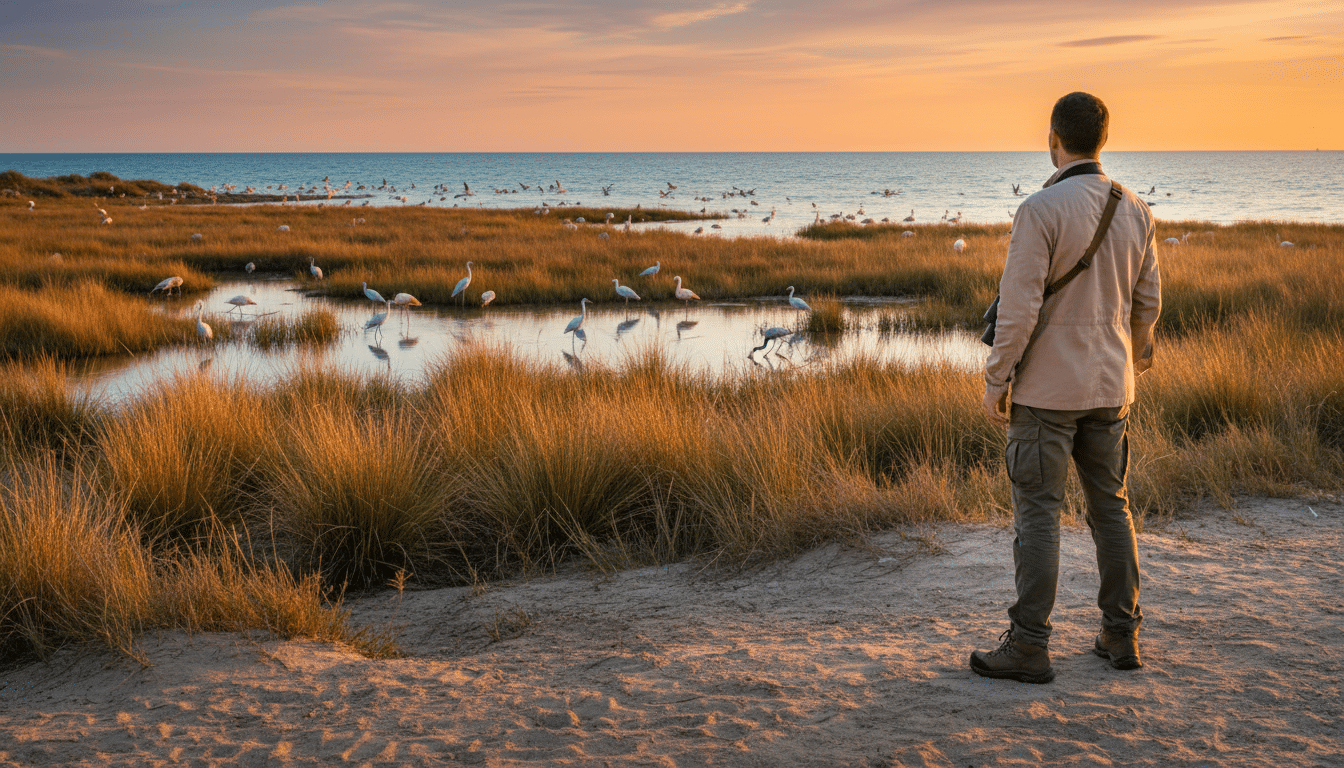 Volontaire observant la faune sur la côte adriatique