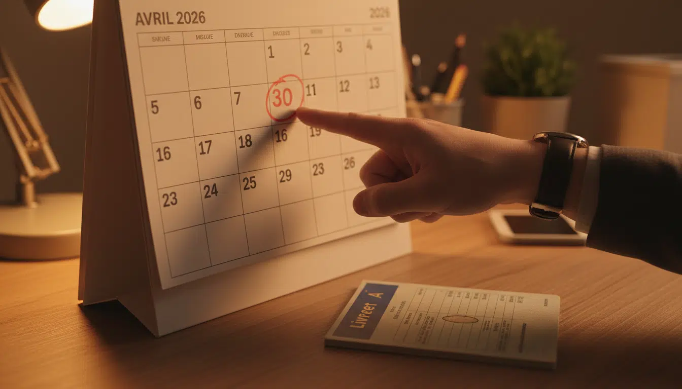 Calendrier avril 2026 avec date limite virement Livret A