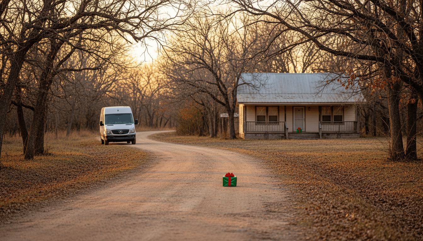 Camionnette FedEx garée devant une maison au Texas