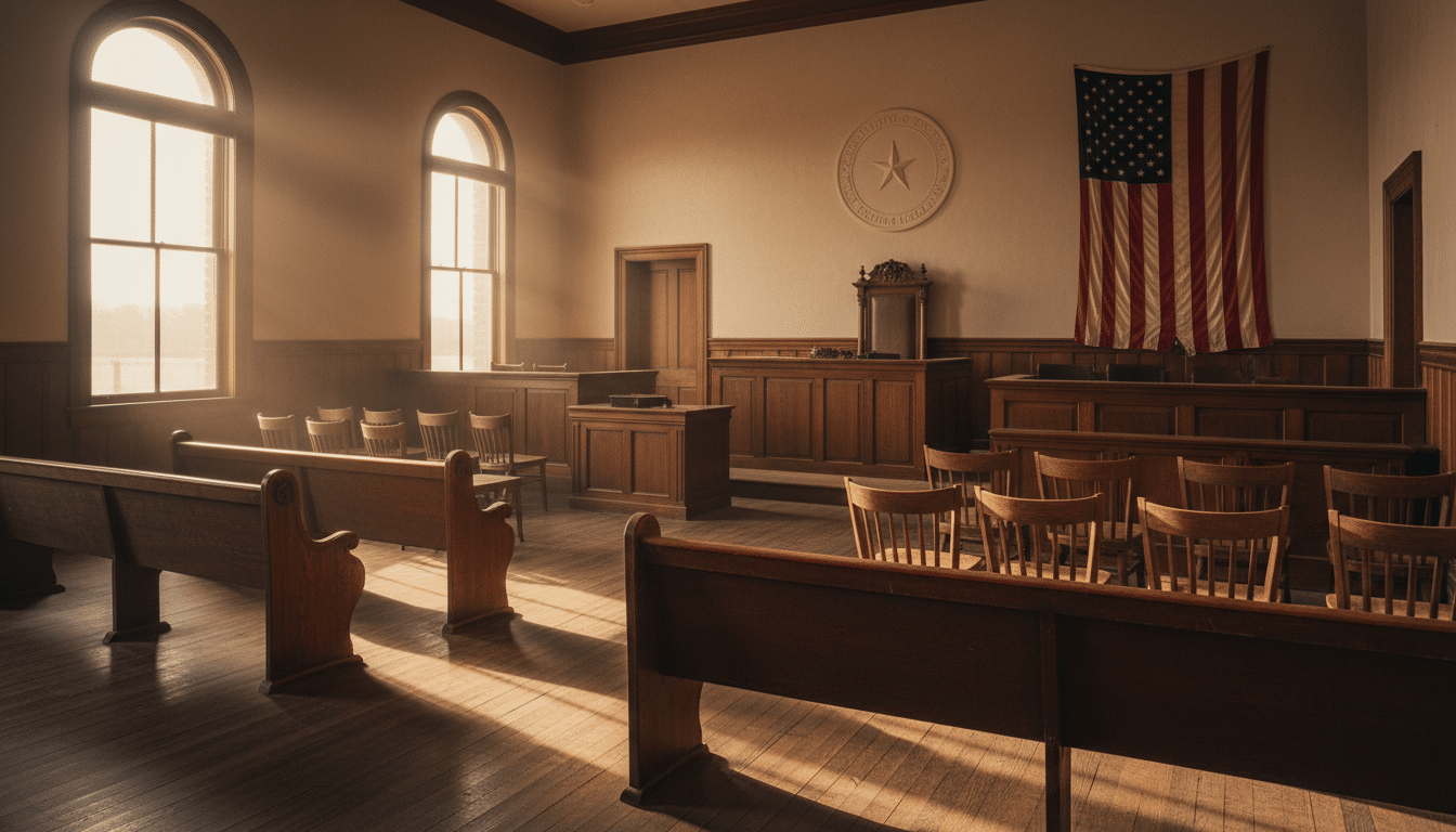 Salle d'audience vide dans un tribunal texan