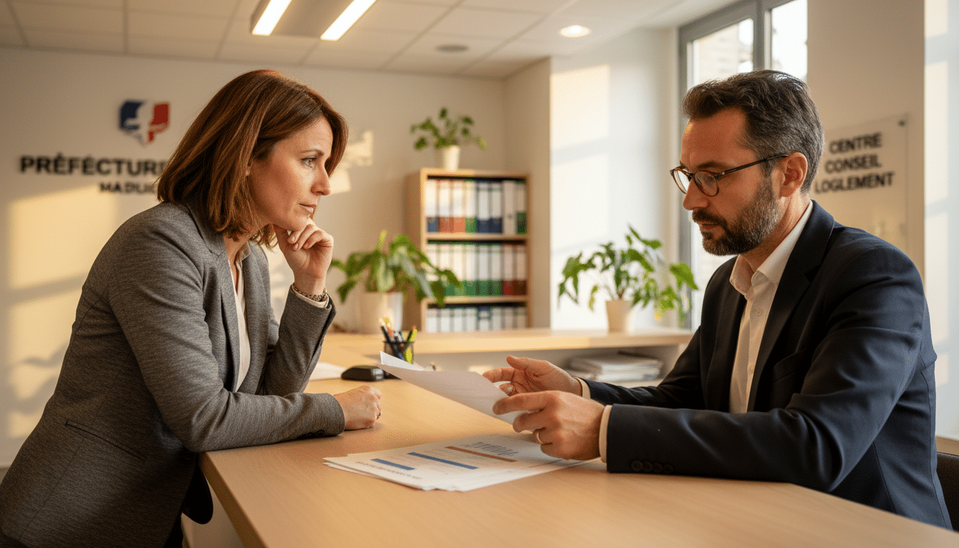 Locataire consultant un conseiller juridique en logement