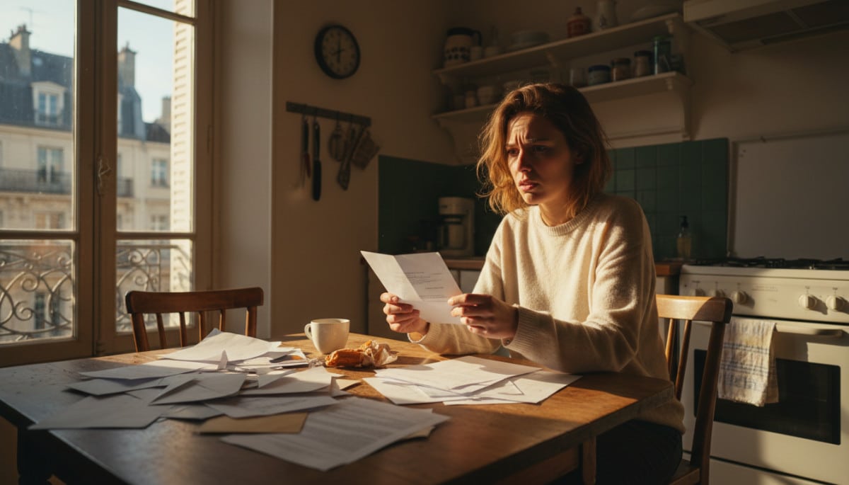 Locataire stressée lisant une lettre de son propriétaire