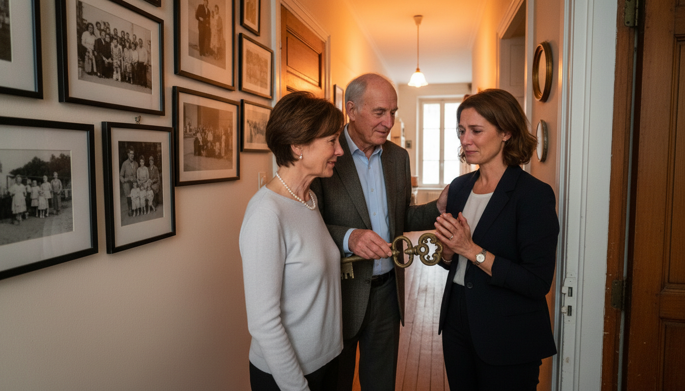 Parents remettant les clés d'un appartement à leur fille