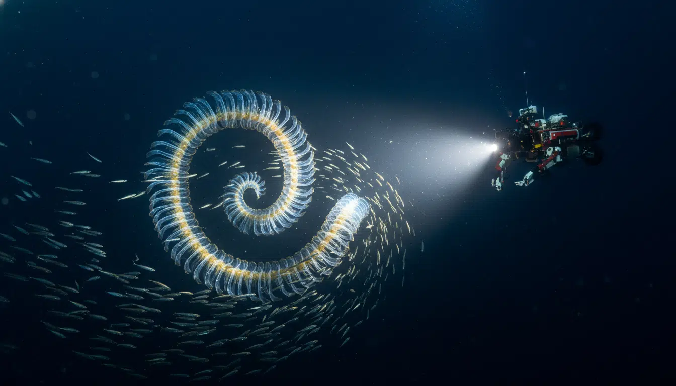 Siphonophore géant en spirale dans les abysses