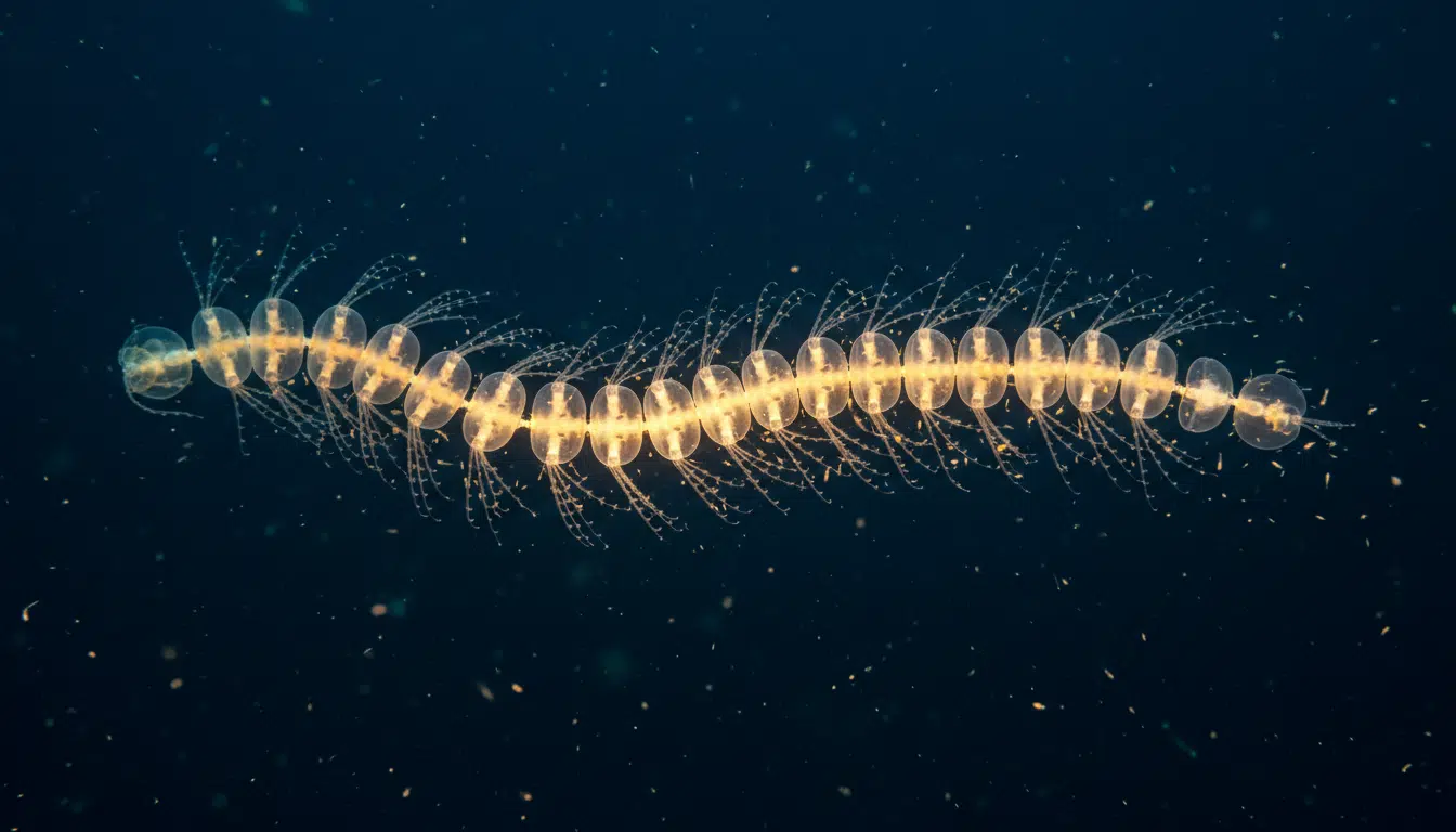 Zooïdes translucides formant une colonie marine