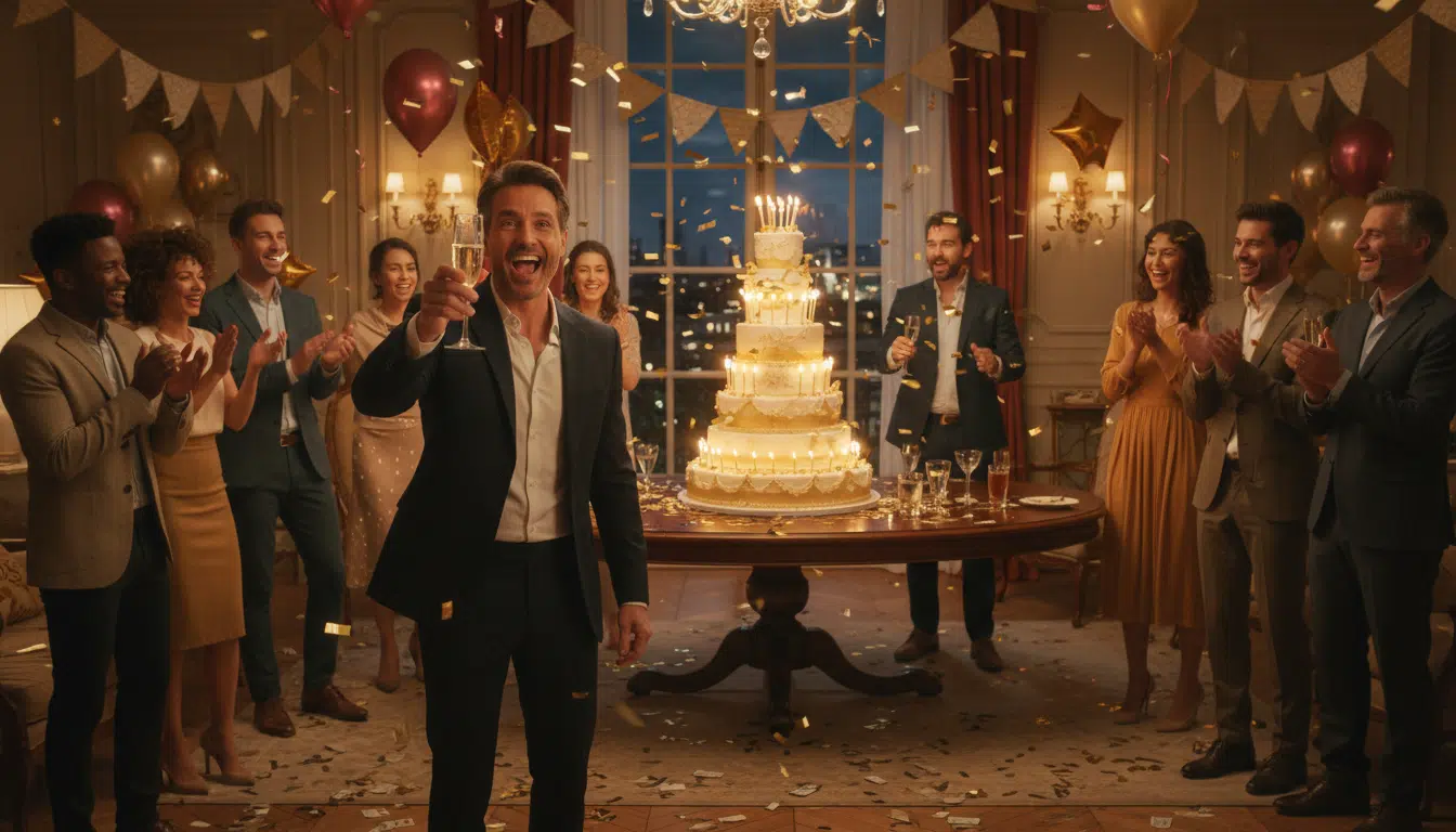 Célébration des 50 ans du Loto avec confettis dorés