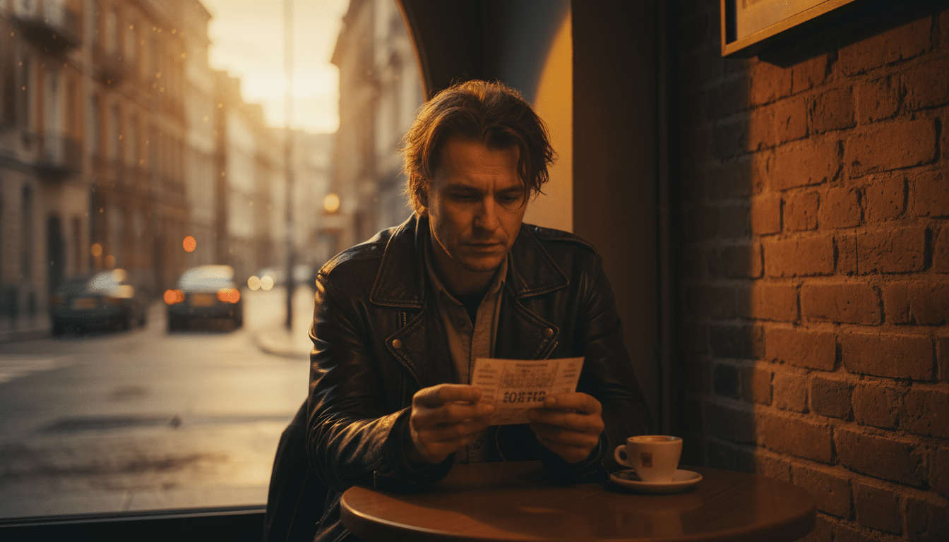 Personne consultant sa grille de Loto au café