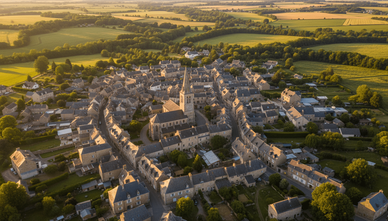 Vue aérienne du village d'Orgères en Bretagne