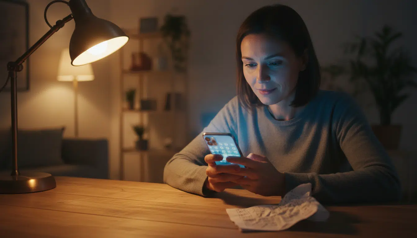 Joueur vérifiant les résultats du Loto sur son téléphone
