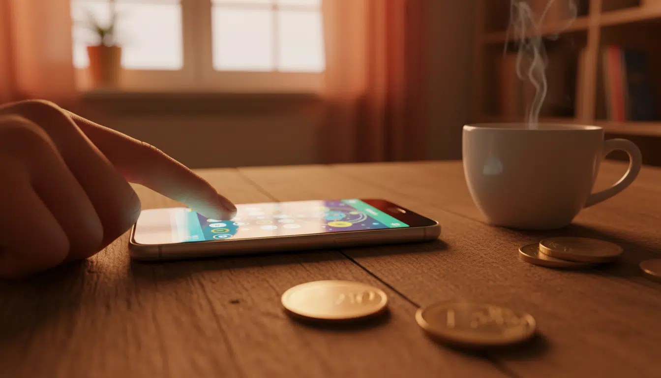 Smartphone avec application FDJ et pièces de monnaie