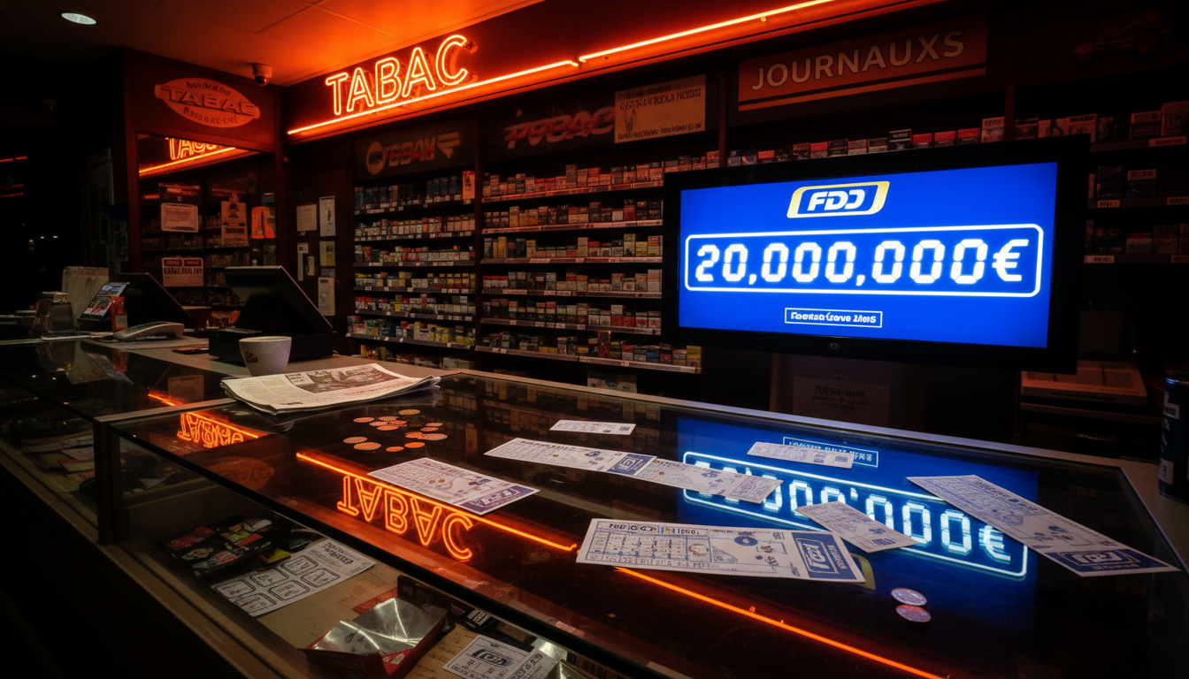 Comptoir de bureau de tabac avec affichage Loto FDJ