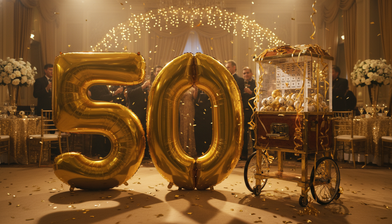 Célébration des 50 ans du Loto avec ballons dorés