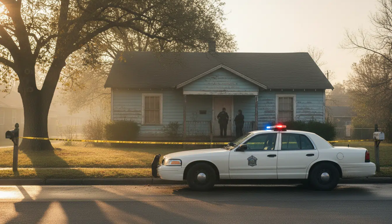 Scène de crime devant une maison à Shreveport en Louisiane