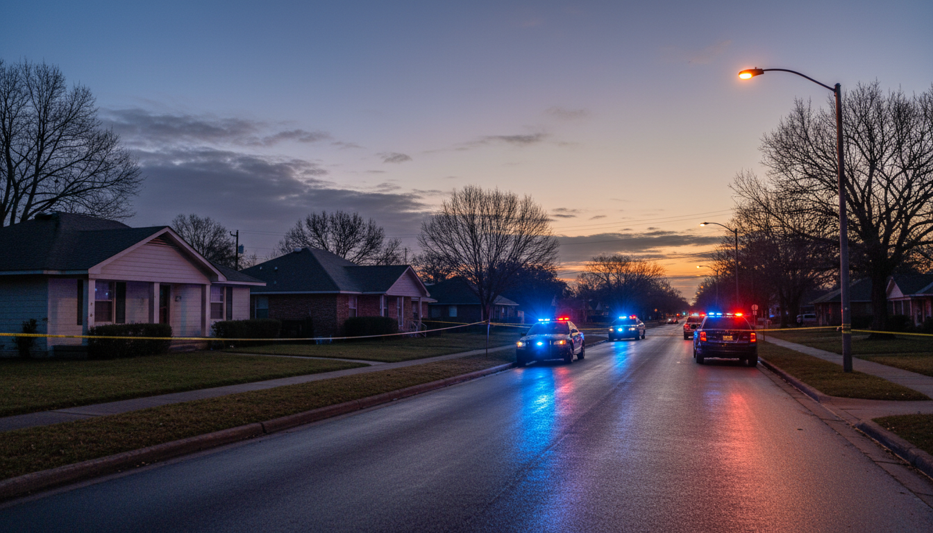 Scène de police devant des maisons à Shreveport