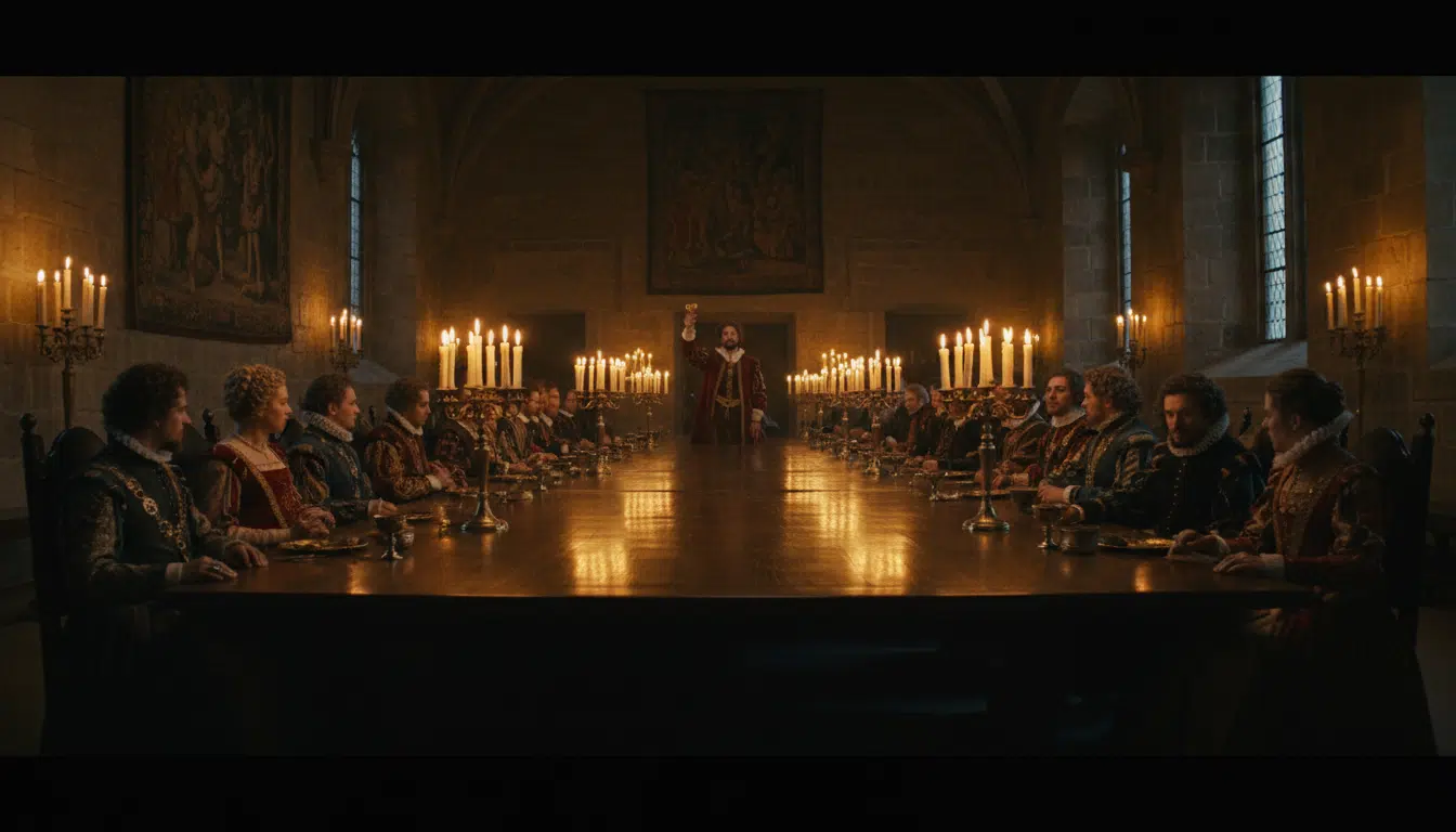 Banquet médiéval Renaissance avec invités en costumes d'époque