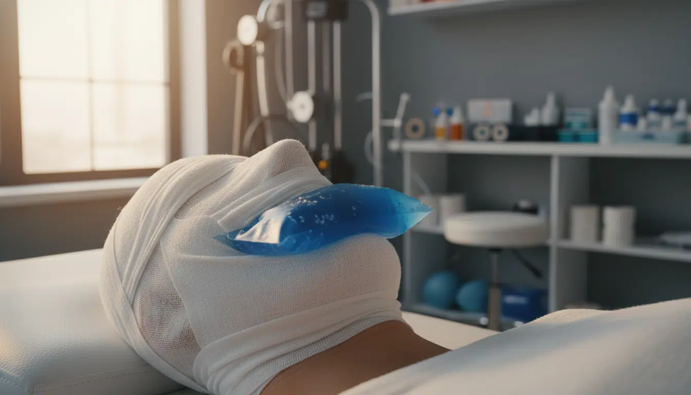 Bandage médical sur une mâchoire après blessure lors d'un match de football